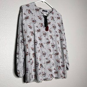 Canturk Gray Tunic Floral‎ Tassels Size XXL
